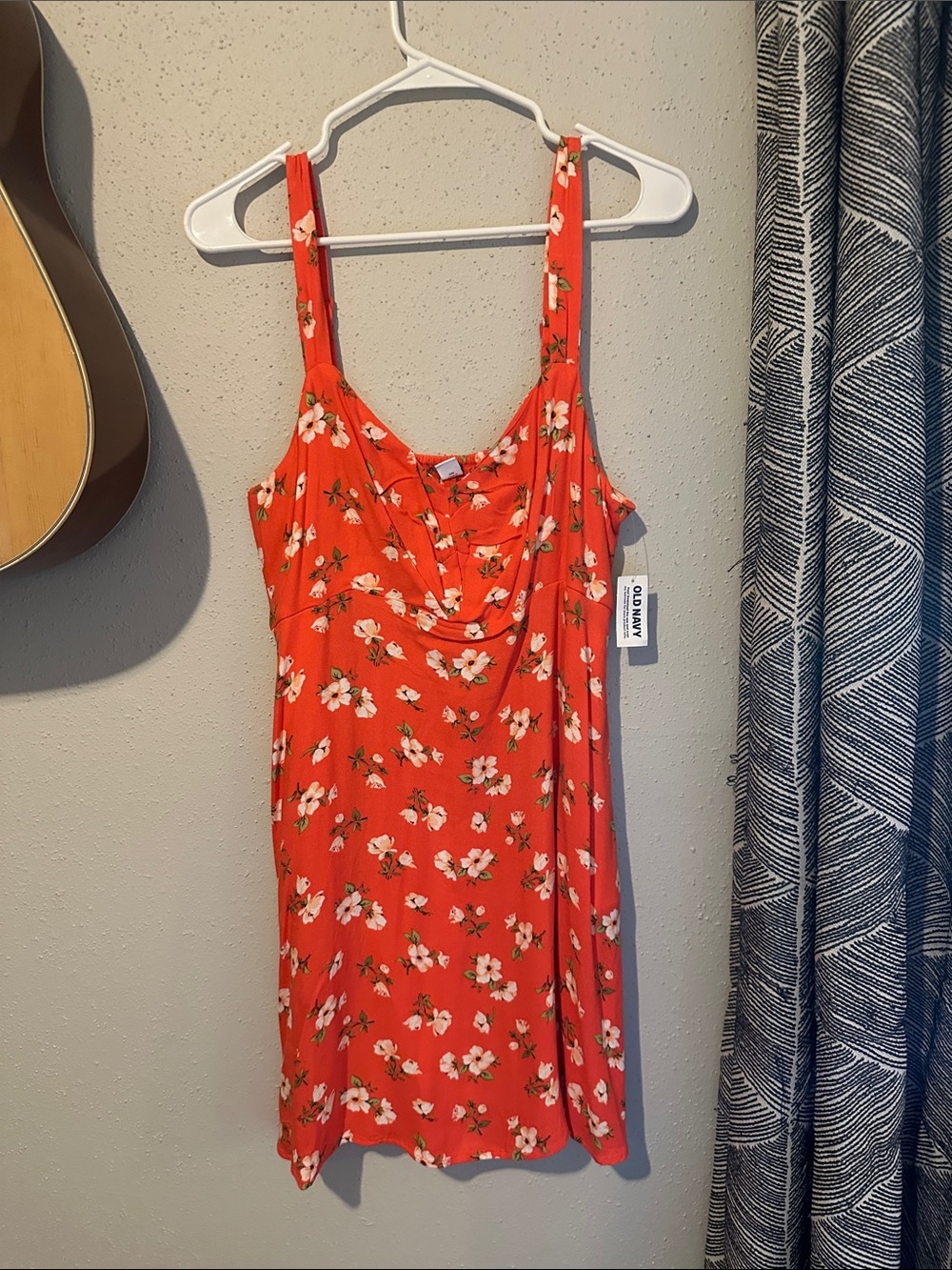 Floral Orange Dress with Cowl Neck